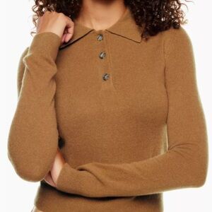 Aritzia 100% Cashmere Brown Polo Sweater Womens Size Medium Chestnut Knit Boho M
